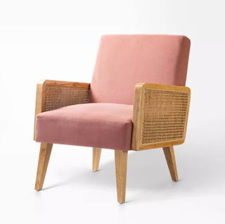 pink cane accent chair