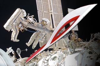 Cosmonauts Olympic Torch Spacewalk