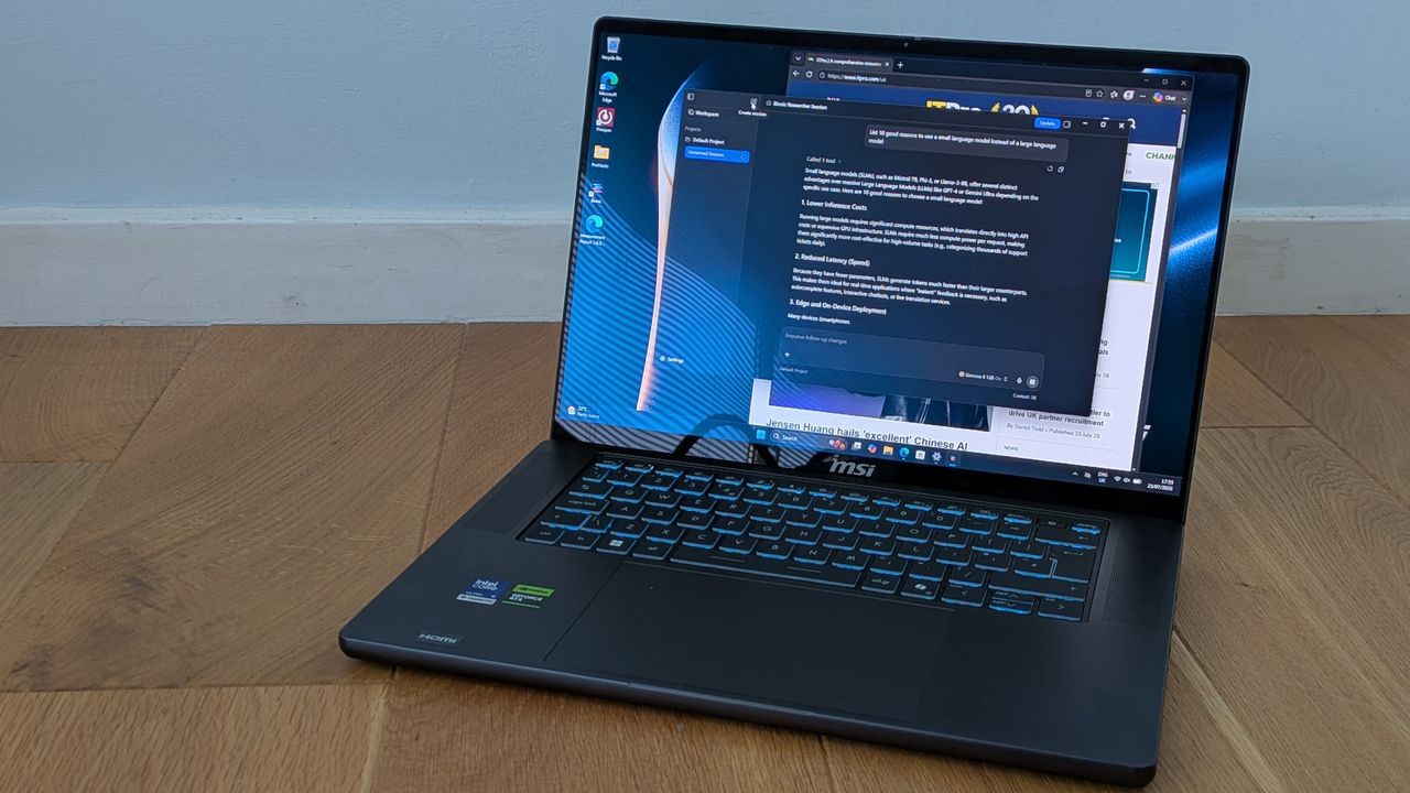 The MSI Stealth 16 AI+ on a desk