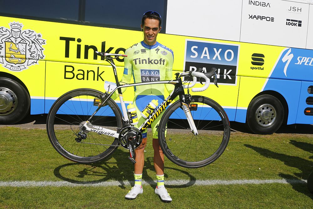 Alberto Contador (Tinkoff-Saxo) signs autographs at the stage 2 start