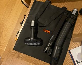 Vax pro attachment kit laid out on the tote bag