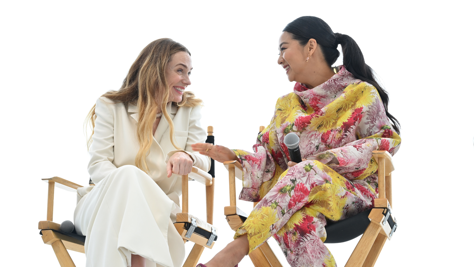 Kerry Condon and Stephanie Hsu share a joke at Newport Beach Film festival