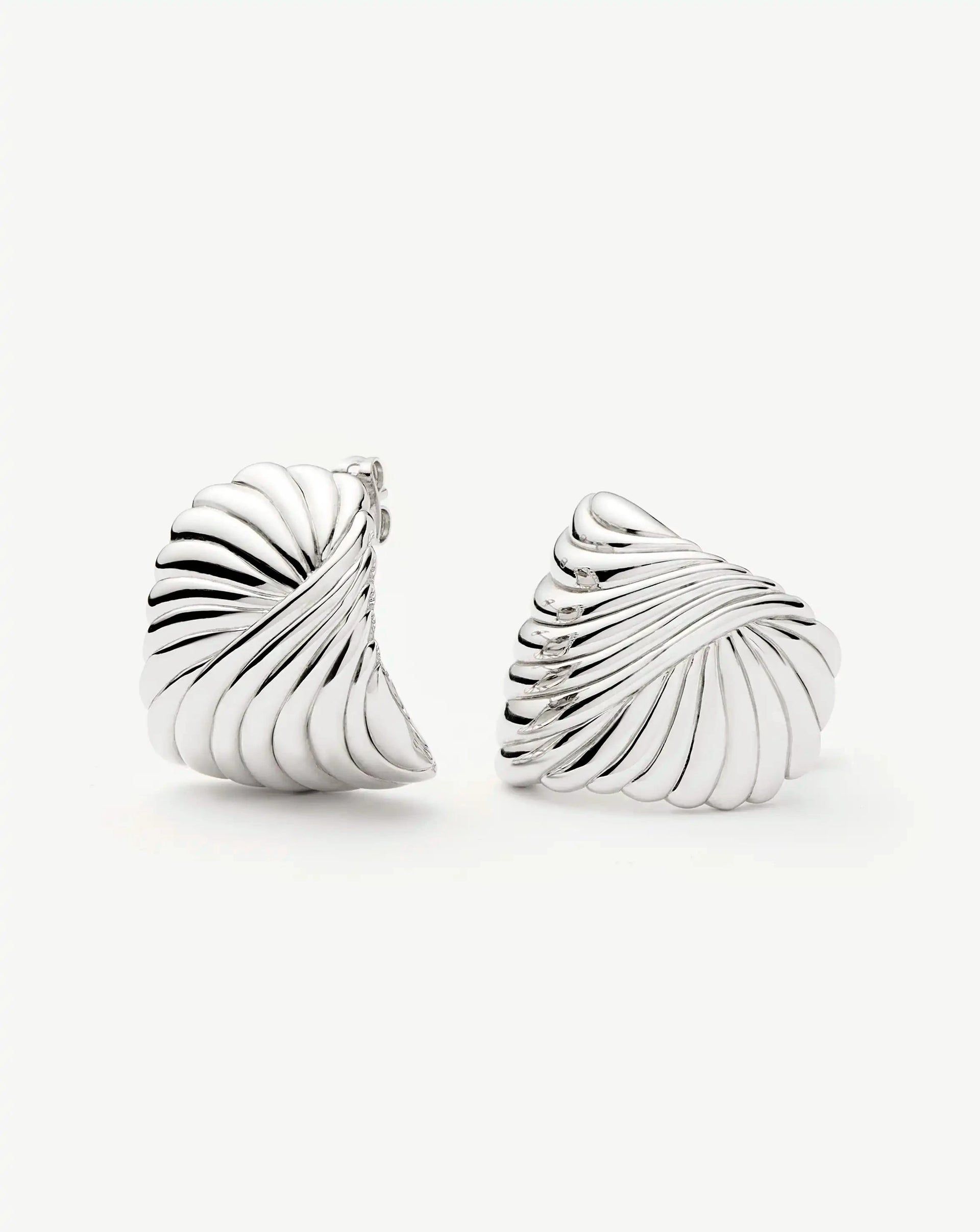 Ripple Oversized Stud Earrings - Silver Plated