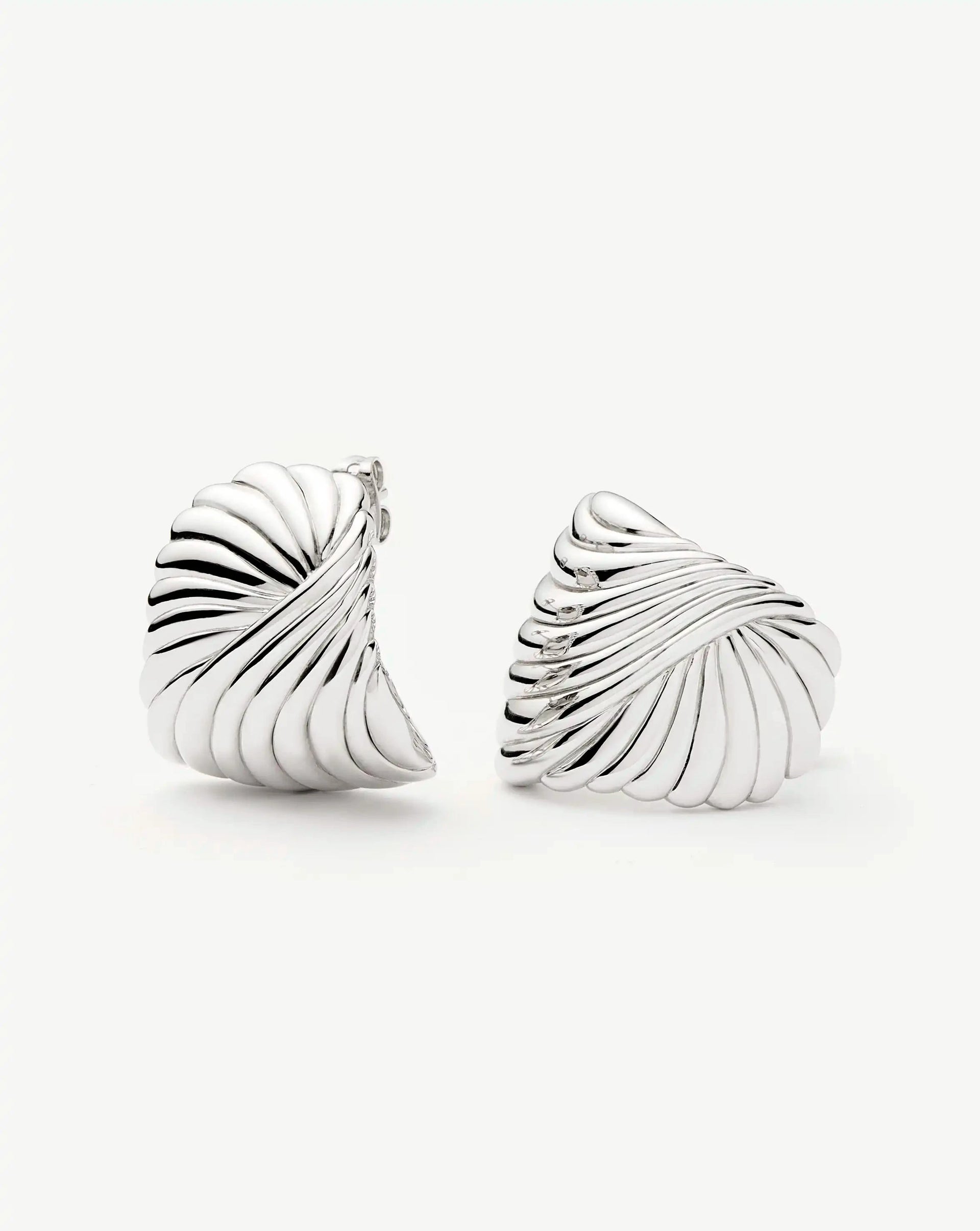 Ripple Oversized Stud Earrings - Silver Plated