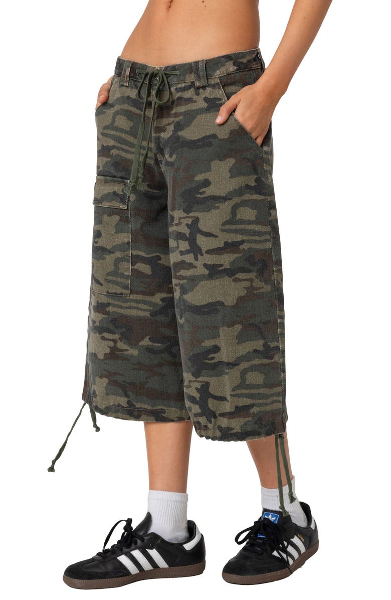 Camo Low Rise Cargo Bermuda Shorts