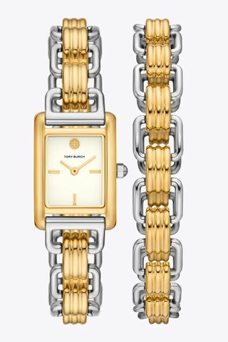 Tory Burch + Mini Eleanor Double Wrap Watch Two-Tone Stainless Steel