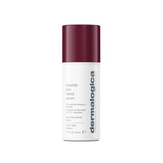 Dermalogica Dynamic Skin Retinol Serum in a white bottle with a burgundy coloured cap.