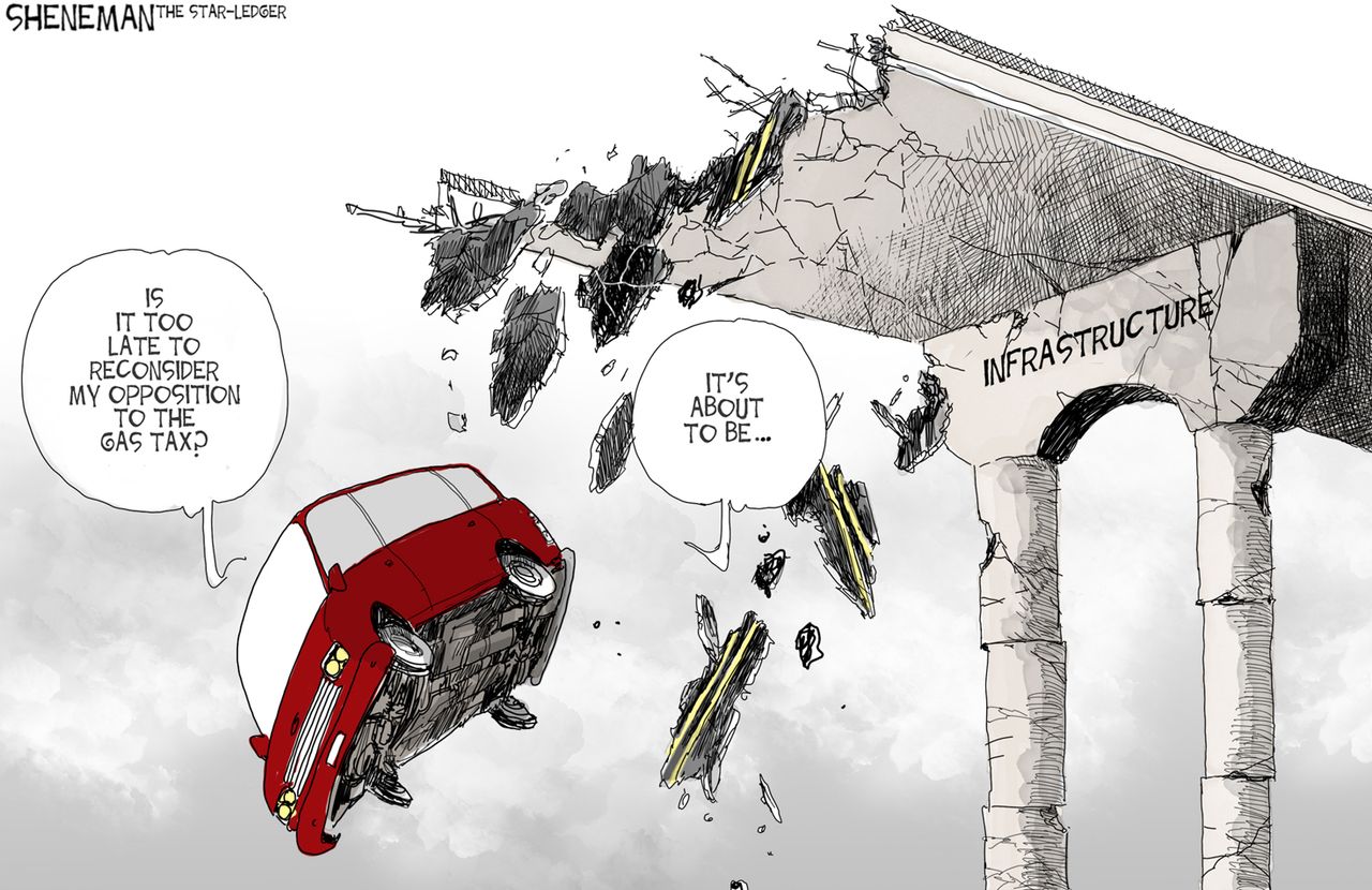 Editorial cartoon U.S. Infrastructure Gas Tax