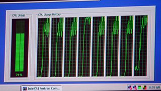 Task manager shows eight cores.