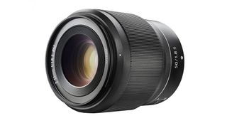 A black Nikkor Z 50mm f/1.8 S lens