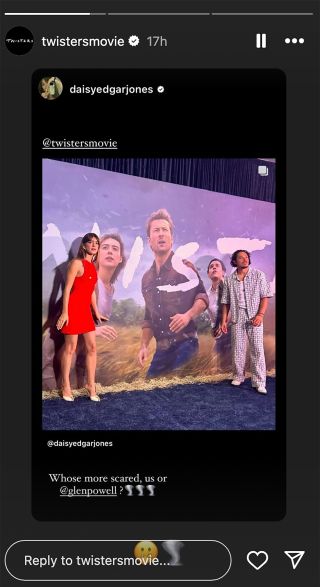 Daisy Edgar-Jones And Anthony Ramos Roasting Glen Powell on the red carpet at the Miami premiere for Twisters