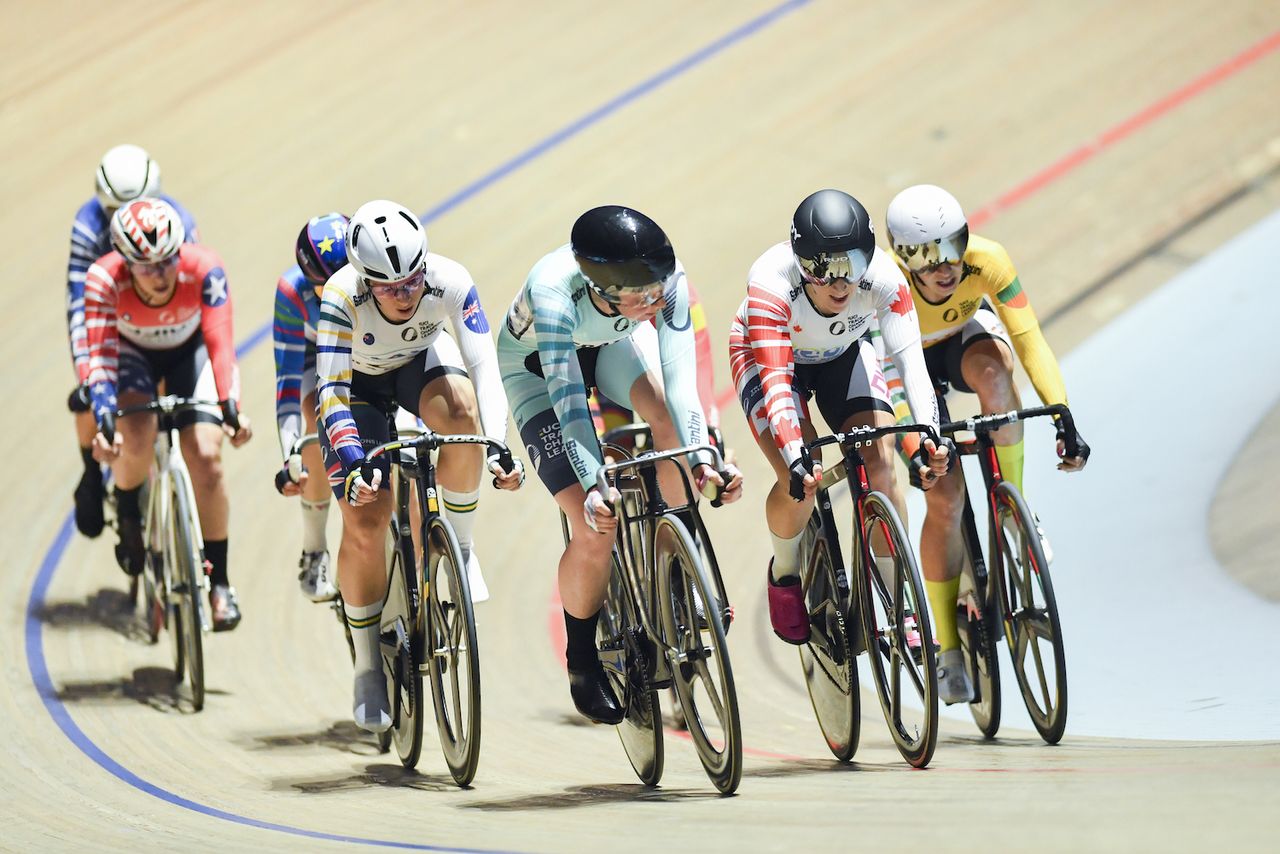 Picture by Will Palmer/SWpix.com - 27/11/2021 - Cycling - UCI Track Champions League Round 2 - Lithuania / Cido Arena, Panev&Auml;&Aring;&frac34;ys, Lithuania - Great Britain's Katie Archibald during the women's Elimination race.