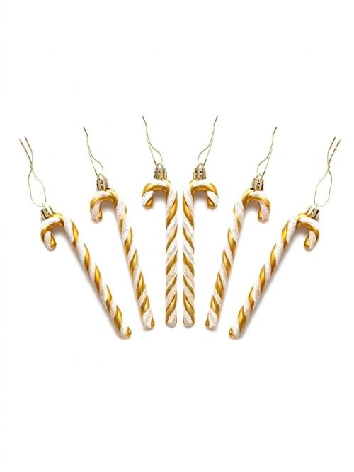 Glitter Candy Cane Christmas Tree Hanging Decorations in Gold, Set of 6