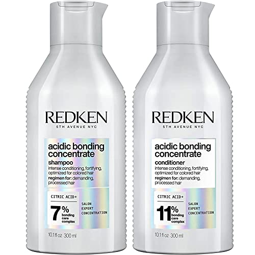 Redken Bonding Shampoo &amp;amp; Conditioner Set for Damaged Hair Repair | Acidic Bonding Concentrate | Sulfate-Free | Repairs Bleached or Color-Treated Hair | for All Hair Types | 10.1 Fl Oz