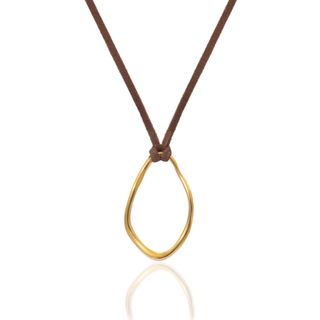 Gold Orb Necklace - Light Brown Cord by a Weathered Penny