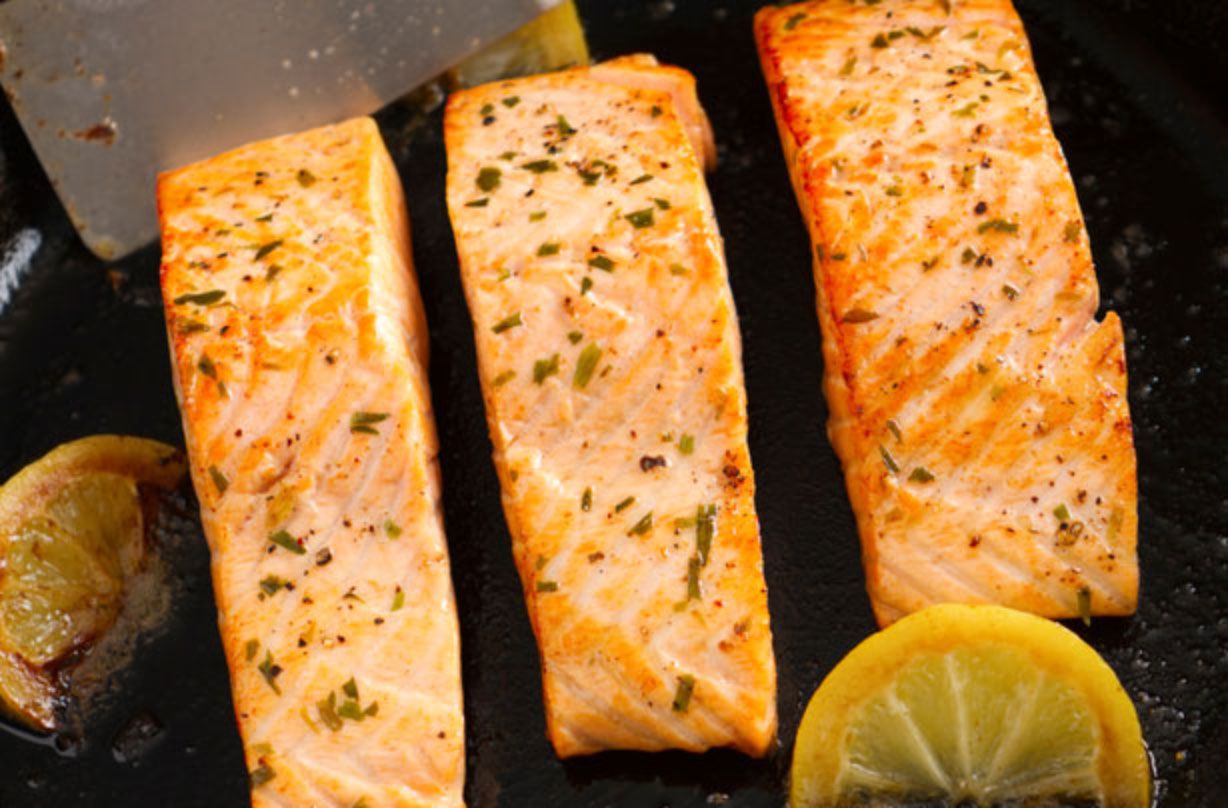 Pan fried salmon fillet