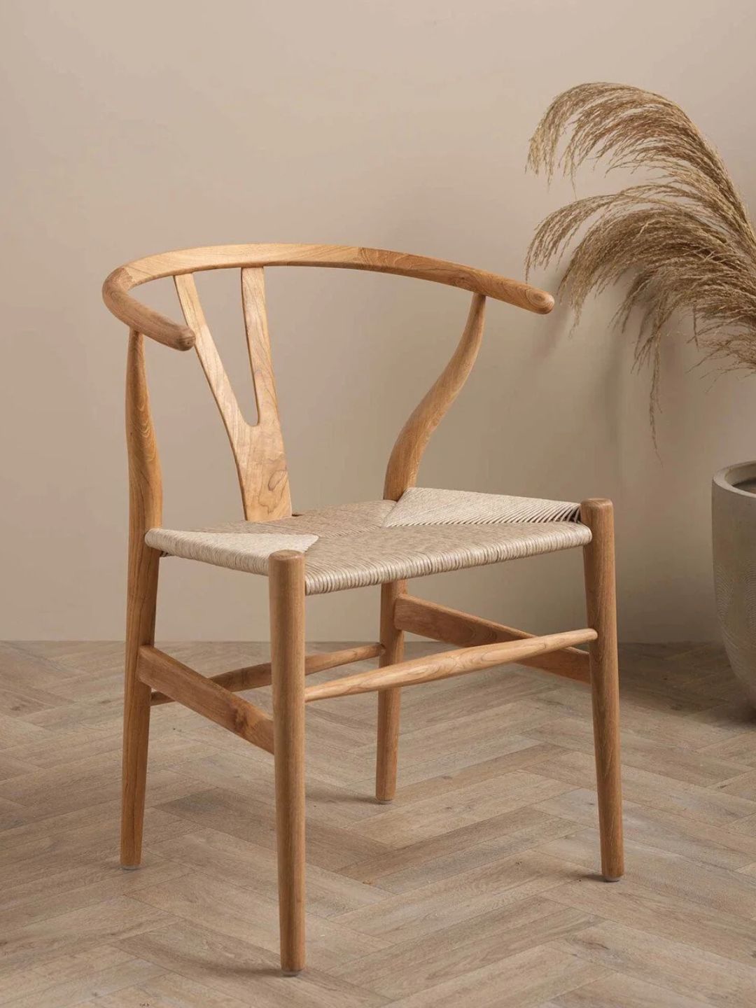 Barker &amp;amp; Stonehouse, Neutral Grenada Curved Light Teak Wood Open Back Dining Chair