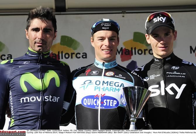 The Trofeo Muro podium: Fran Ventoso, Gianni Meersman and Ben Swift