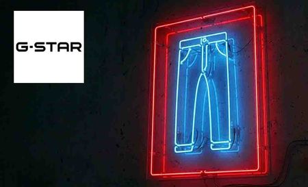 gstar logo with a neon denim jeans