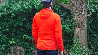 Velocio Ultralight Trail Hooded jacket pictured from behind detail