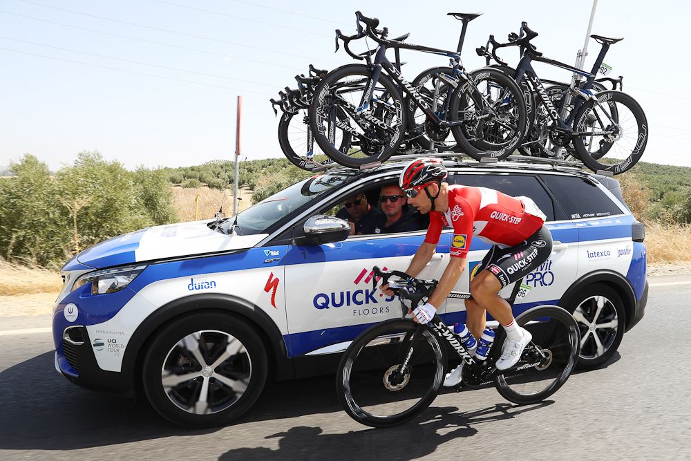 Michael Morkov of Denmark at the Quick-Step car during stage 8 at the Vuelta