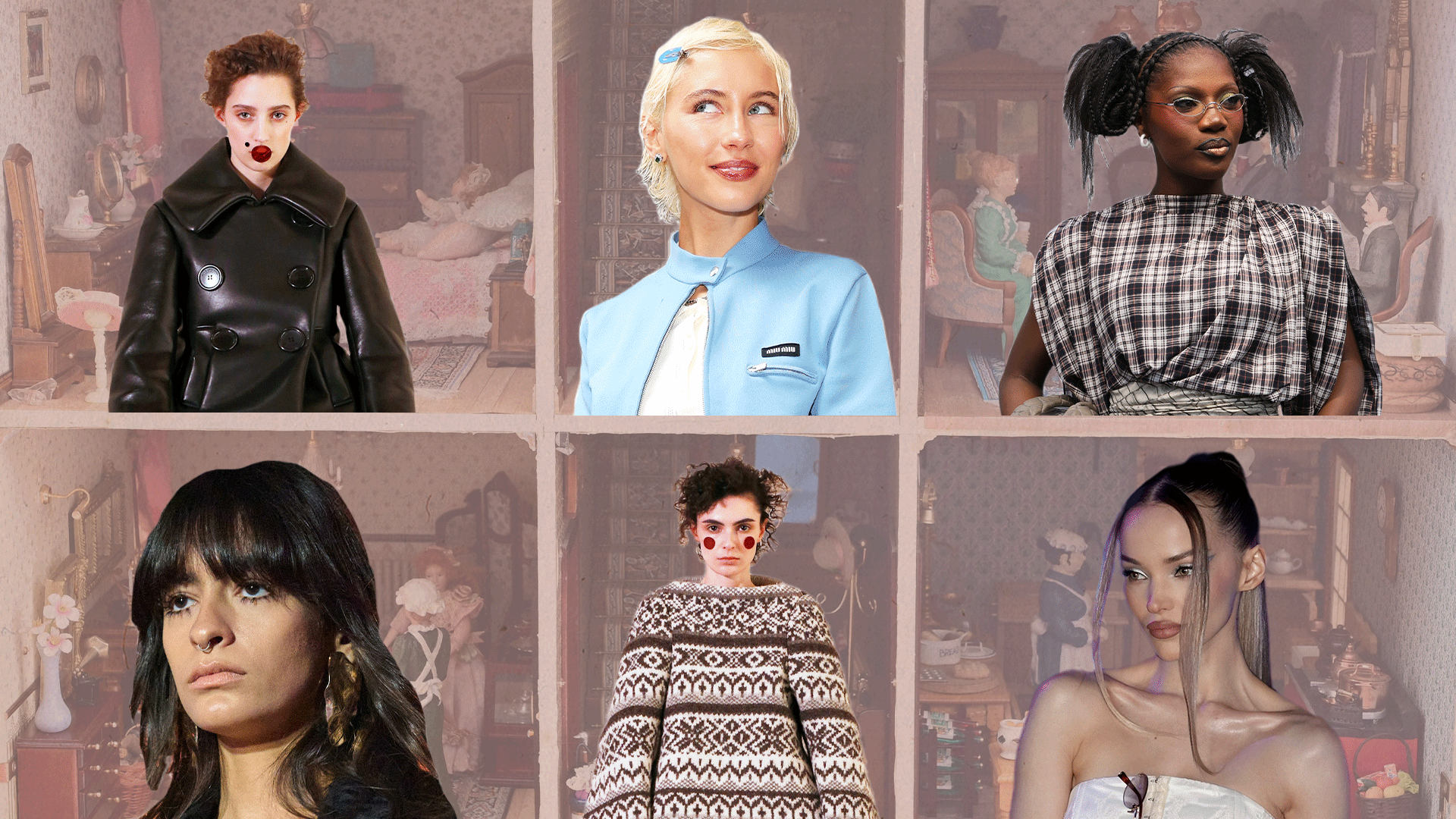 Photo collage of doll-inspired makeup and hair looks