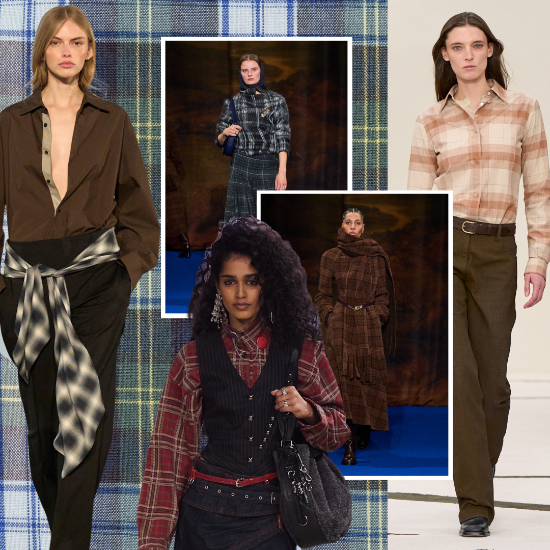 collage of women wearing plaid 