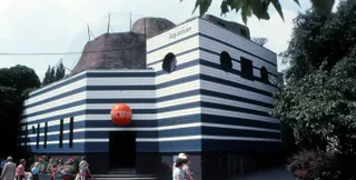 the aquarium at london zoo with its blind, striped facade