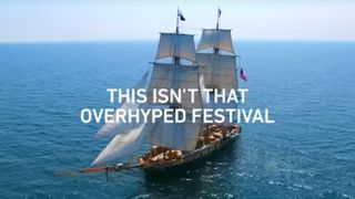 Still image from the Shutterstock video of a sail ship overlaid with text