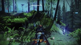 Destiny 2 gameplay screenshot in a green woodland area