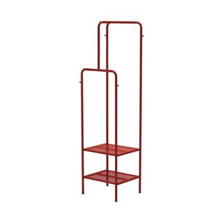 Red metal clothes rail with tiered levels