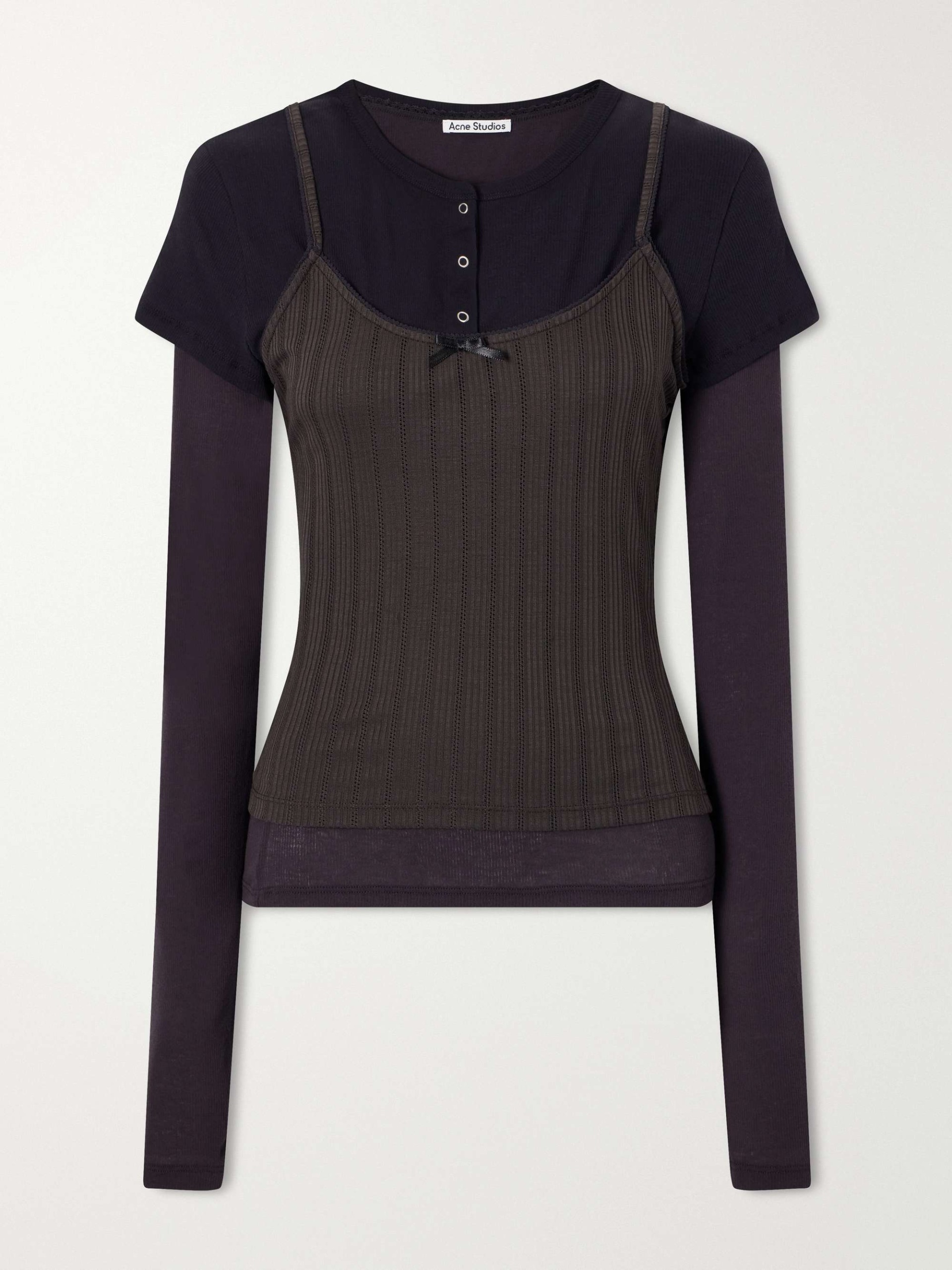Ersilia Layered Ribbed Lyocell and Cotton-Blend T-Shirt