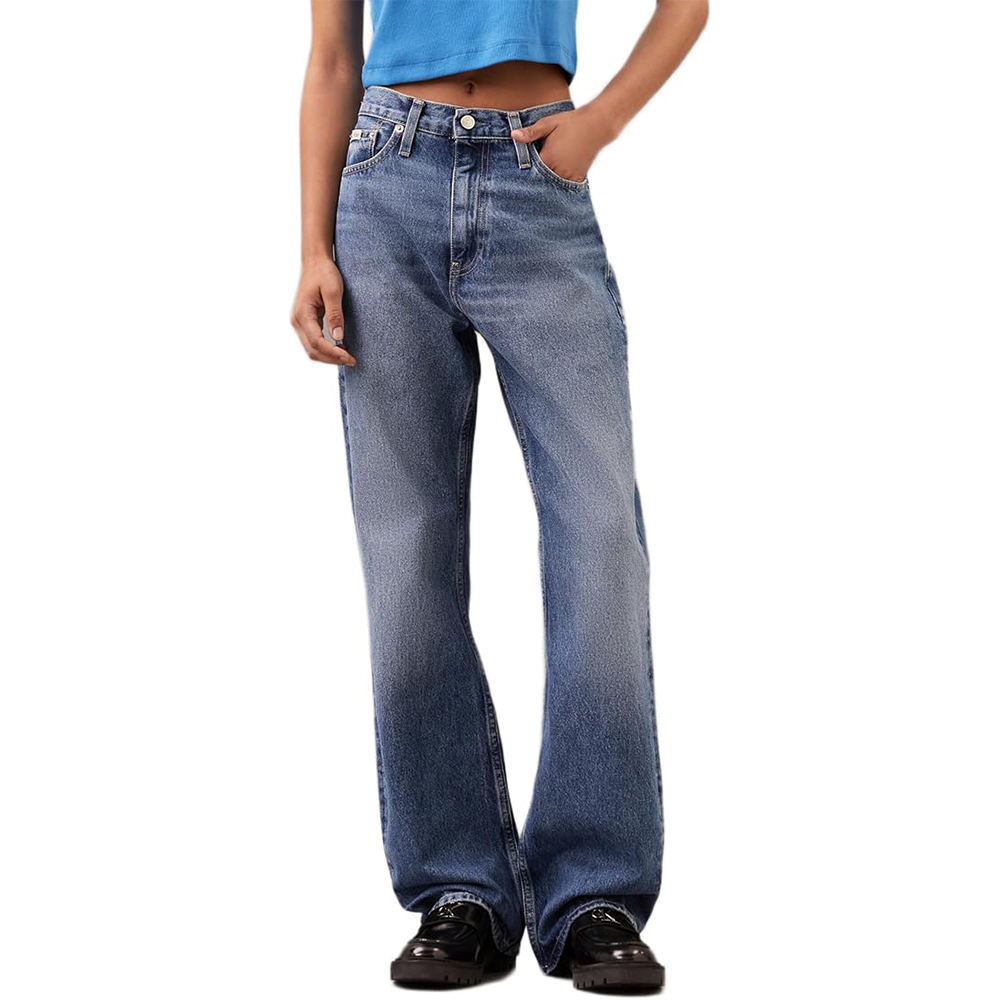Calvin Klein model wearing blue jeans