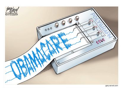 Political cartoon ObamaCare polygraph lies