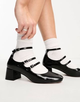 Asos Design Socco Mid Block Heeled Mary Jane Shoes in Black