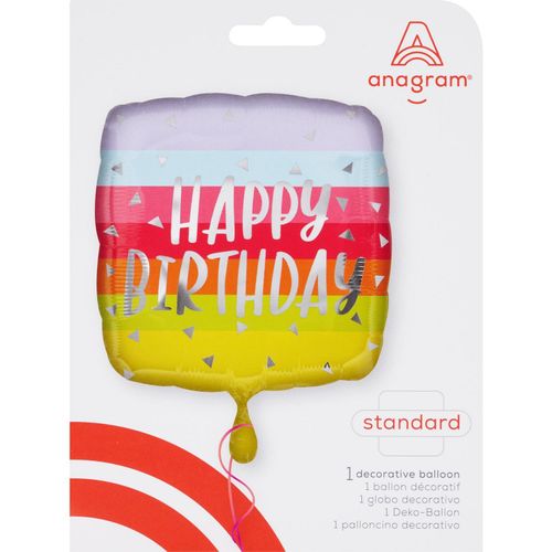 Happy Birthday Square Foil Balloon, 18-inch