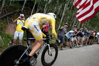 Tejay Van Garderen (HTC-Highroad) riding in yellow.