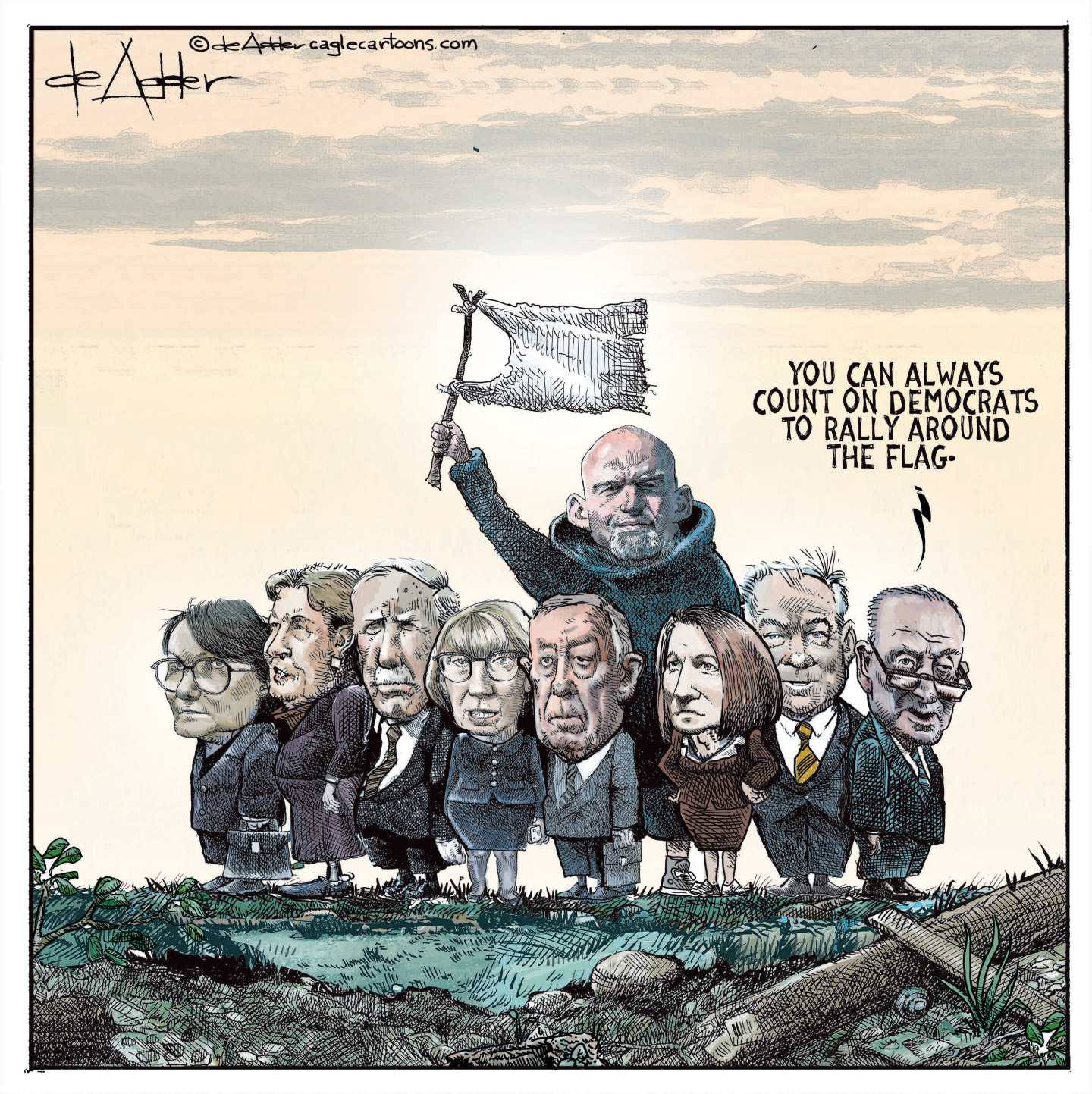 The main character of this cartoon is Sen. John Fetterman, who stands tall with a white flag. He&amp;rsquo;s surrounded by the other senators who voted with him to reopen the government. Chuck Schumer stands nearby and says, &amp;ldquo;You can always count on Democrats to rally around the flag.&amp;rdquo;