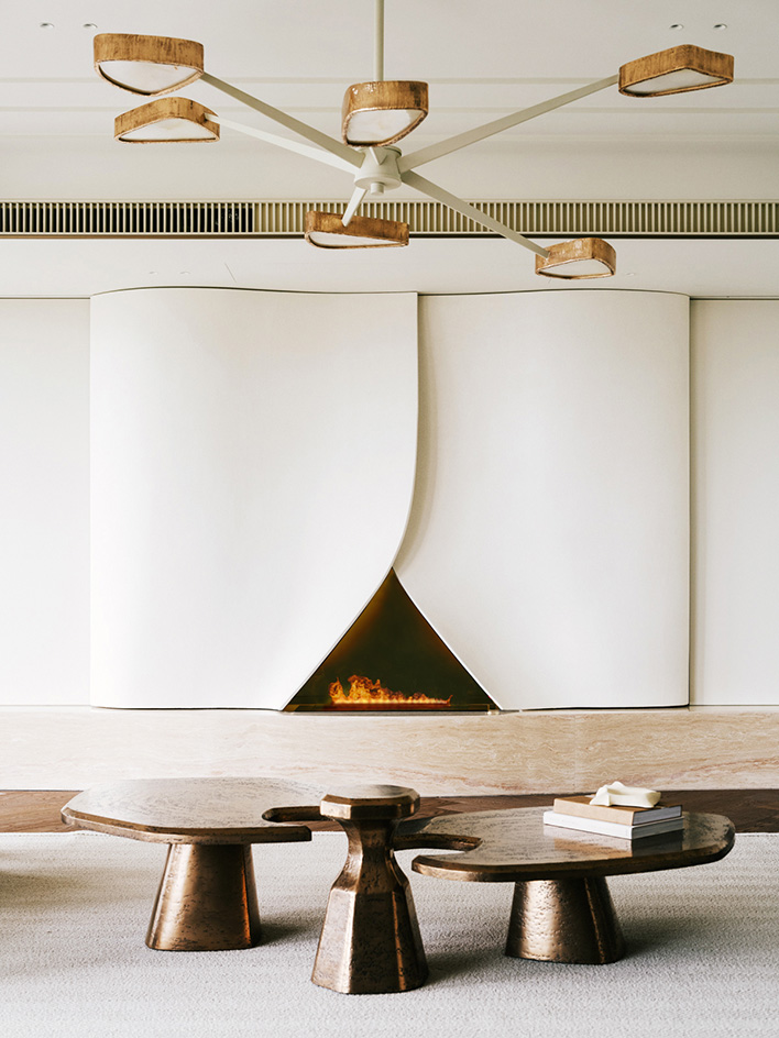 Mountain Residence, the interior of a home composed in light neutral colours and sculptural design and art