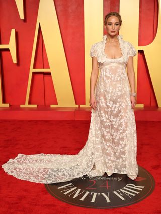 Jennifer Lawrence in archive Givenchy couture at the Vanity Fair Oscars party