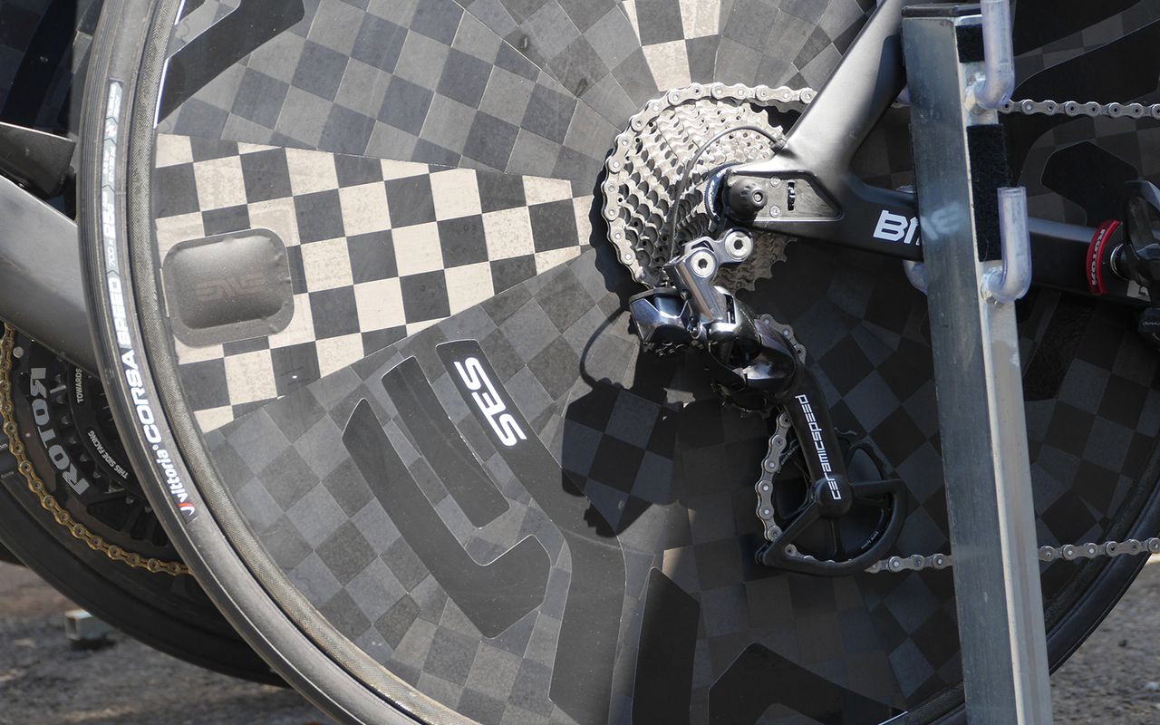 CeramicSpeed OSPW rear derailleur upgrades were also seen on some of the Dimension Data BMC Timemachine bikes