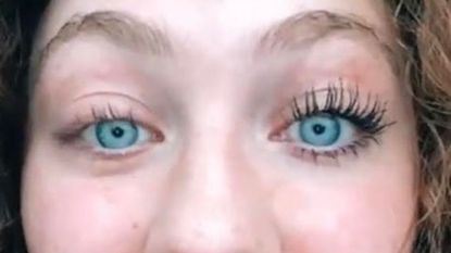 Two eyes - one with Maybelline mascara, one without - best maybelline mascara