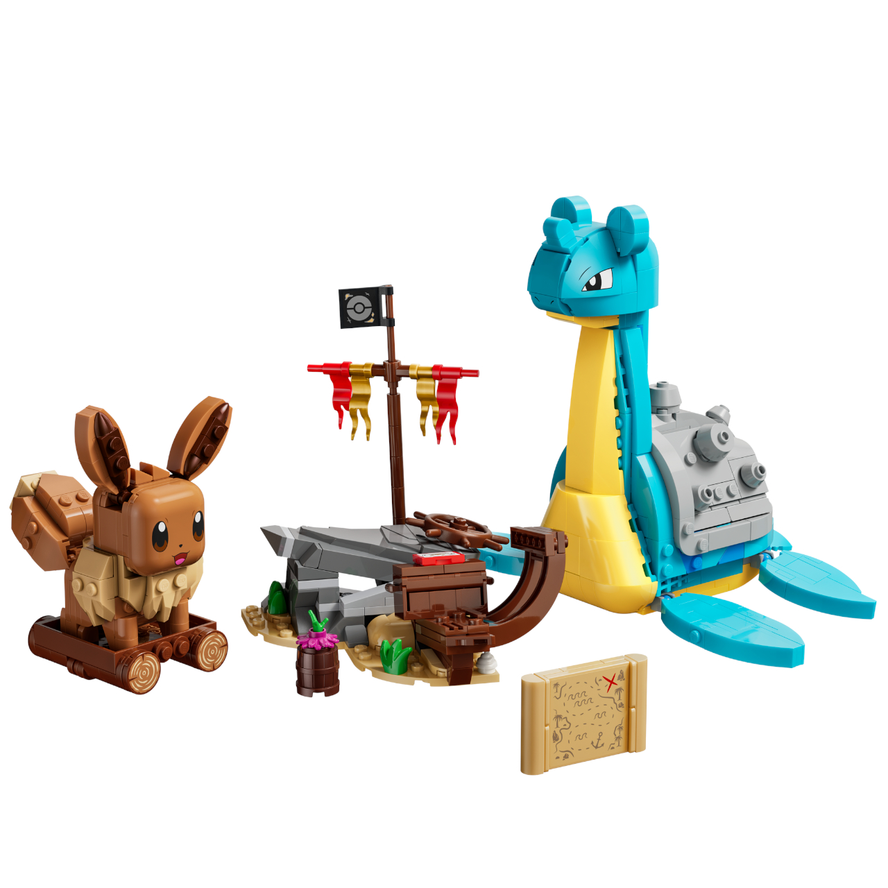Lego Eevee and Lapras's Treasure Hunt on a plain background