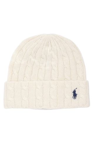 Logo Embroidered Wool & Cashmere Cable Beanie