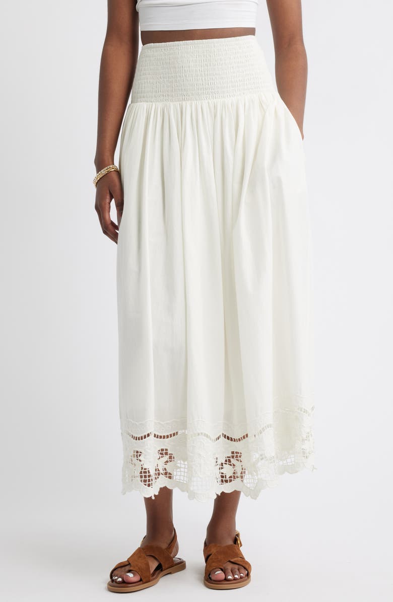 Embroidered Eyelet Cotton Smocked Waist Skirt