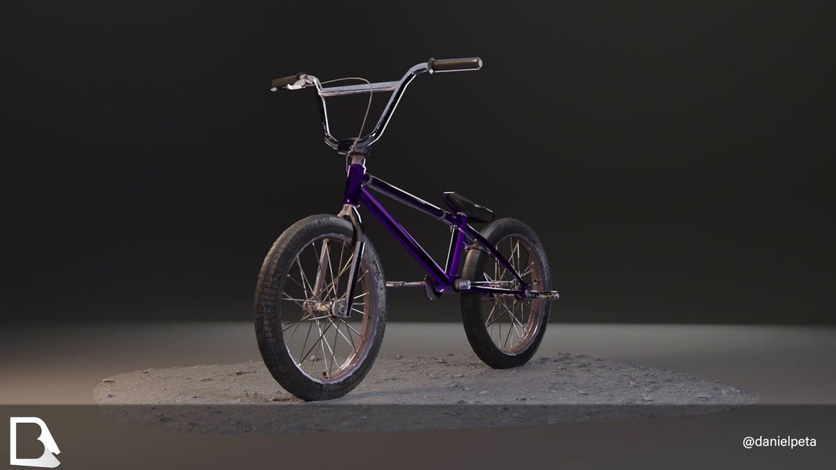 A 3D render of a BMX bike on a black background