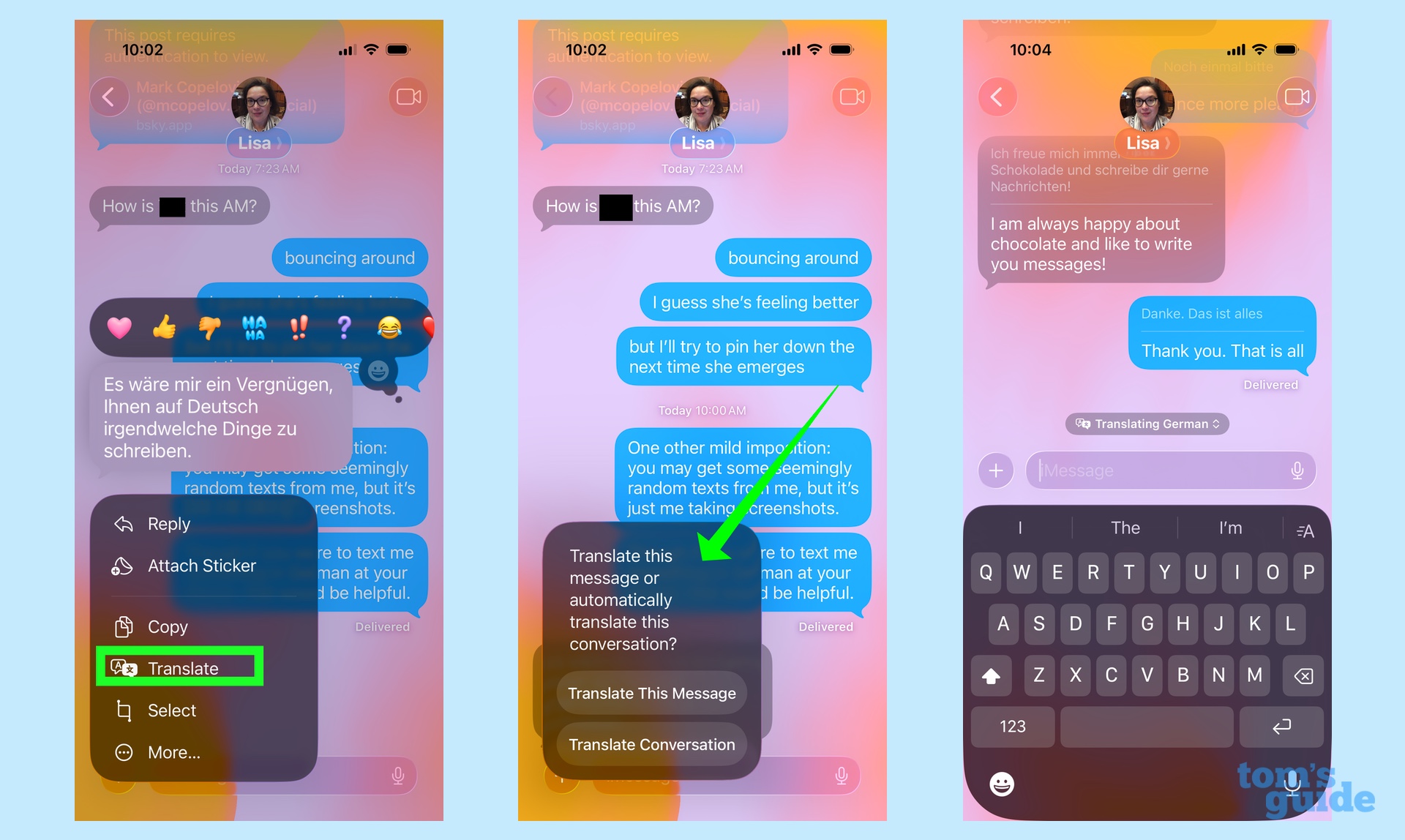 Apple intelligence translation feature in iOS 26 messages