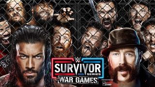 The WWE Survivor Series WarGames poster, with Roman Reigns and the Bloodline and Sheamus and his team.