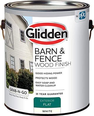 A white tin of Gidden barn and fence wood finish on a white backround