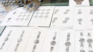Original sketches for the various designs considered for the embroidery used on Hublot's new Broderie series